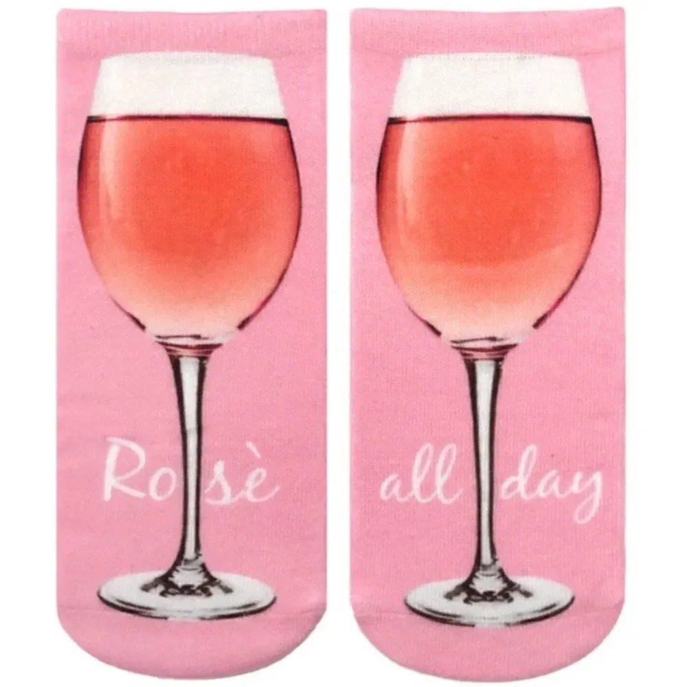 Rose All Day Wine Glass Ankle Socks NWT